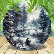 1pc 2D Flat Surface, 1pc 7, 87x 7, 87inch Aluminum Winter Deer and Hunter Scene