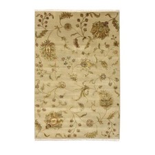 6' x 8'10" Brown Hand Knotted Wool and Silk Botanical Design Oriental Rug R75603