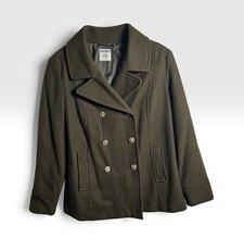 Old Navy Women's XL Olive Green Wool Blend Pea Coat Double Breasted Back Belt