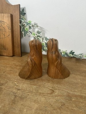 Vintage MCM Buchstützen aus Holz von Philippinen: Tierische Buchstützen