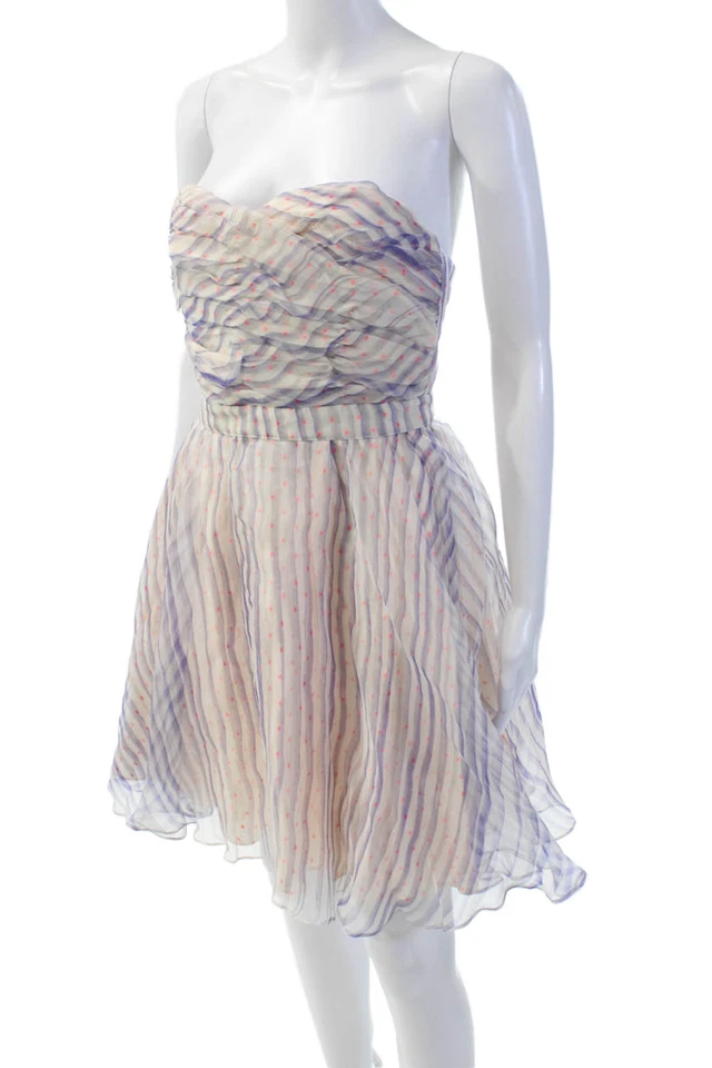 Vestido Manoush Para Mujer Cuello Corazón Cremallera Sin Mangas Rayas Lunares Blanco Talla Foto 2 de 4