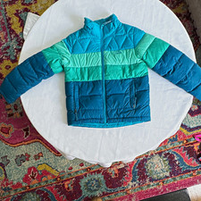L.L.Bean Kids DownTek Colorblock Puffer Jacket Blue/Green Full Zip Down Sz S 8