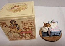 Wee Forest Folk Figurine NIGHT PRAYER Mouse Kneeling by Bed Pink Blue M-178+ Box