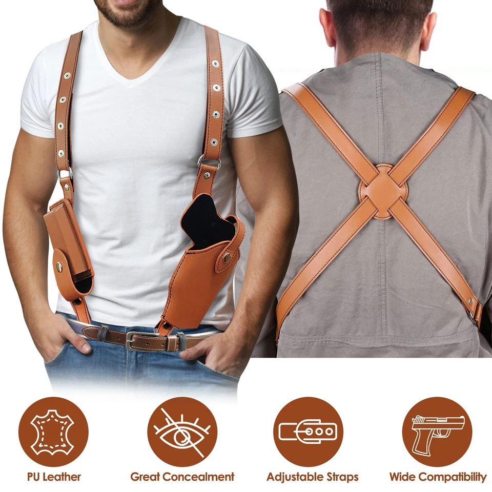 Tactical Gun Holster Shoulder Genuine Real Leather Pistol and Mag Concealed Vest - Image 4 of 4