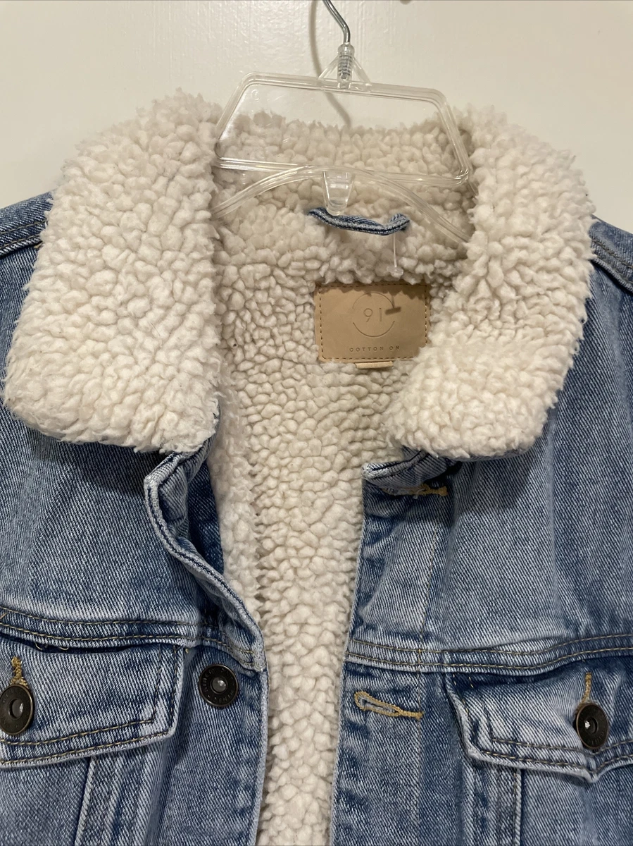 Cotton On 91 Fleece Lined Denim Blue Jean Trucker Jacket Mens