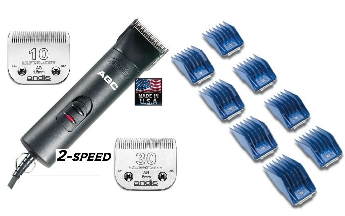 Andis AGC SUPER DUTY Clipper SET 10 30 ULTRAEDGE Blades 8 Guide Comb PET DOG