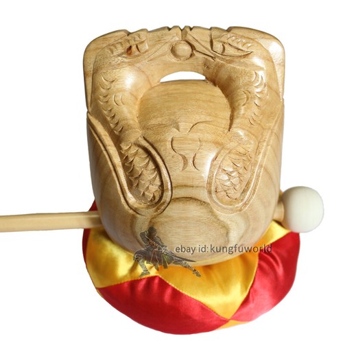 4" Buddhist Monks Natural Color Wooden Fish Mokugyo Temple Block Zen Drum - Picture 2 of 3