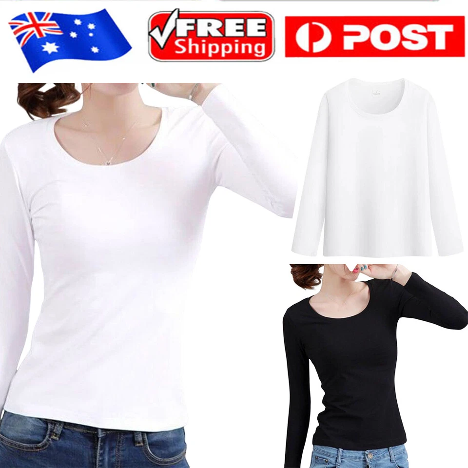 Women's Casual Long Sleeve Top Scoop Neck T-Shirts Basic Tee Tops Plain Color