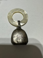 Vintage 1947 Baby Teething Toy Ring Rattler Mother Of Pearl Sterling Silver Bell