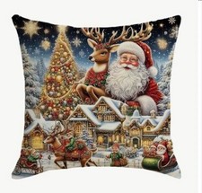 Santa Deer Elves N Pole Christmas Throw Pillow Cover Winter Holiday Home Decor