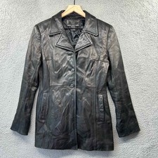 Frenchi Womens Black Leather Lambskin Jacket M Medium Button Front Coat
