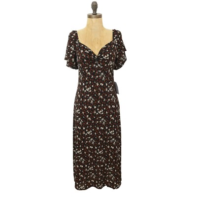 LUSH A-Line Flutter Sleeve Dress M Sweetheart Ditsy Floral Black NWT B75