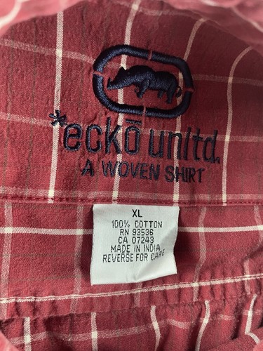 Vintage ECKO UNLTD Shirt Mens XL Red Plaid Streetwear Designer Y2K READ - Picture 8 of 13