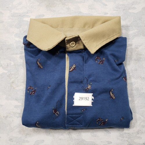Vintage Woolrich Polo Shirt Mens Large AOP Fish Print Long Sleeve Fishing - Picture 11 of 11