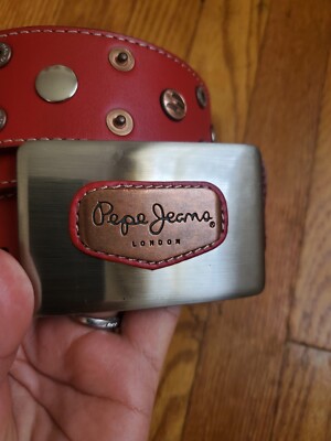 pepe  Jeans London Red Leather Belt WOMEN'S SZ  Xl