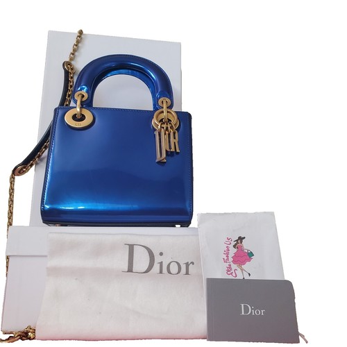 Christian Dior Lady Dior Hand Bag Denim Black Silver Auth 160181