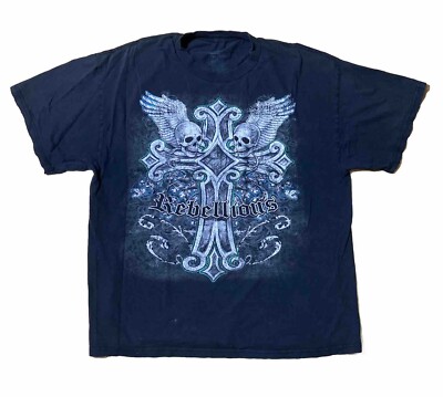 Y2K Rebellious Skull Bone Cross Wings Shirt Size XL Grunge Affliction Style