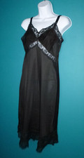 Vtg 60s Full Slip Black Nylon W/ Lace  Pleated Chiffon Bodice  Hem Sz S/M