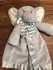 Bearington Baby Gray Elephant Security Blanket Lovey Chevron Bow 15"
