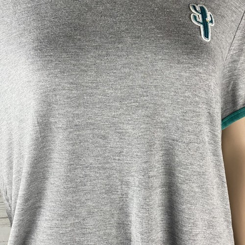 T-Shirt Mossimo kurzes Ringer Junioren XXL grau blaugrün Kaktus Aufnäher Freizeit - Bild 7 von 12