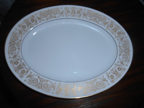 NORITAKE Raphael Dinnerware Oval Platter Gold Trim 6679 Japan Flowers Scrolls - Picture 2 of 3