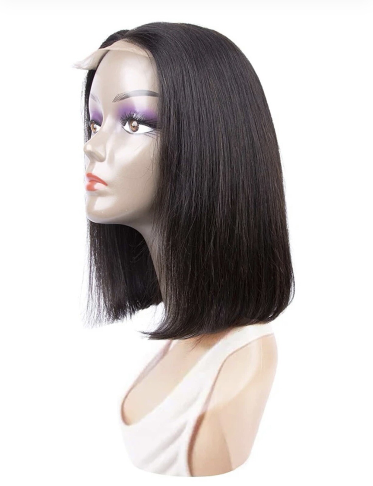 Perruque naturelle 4x4 lace front noire lisse 12 pouces contre l'alopécie