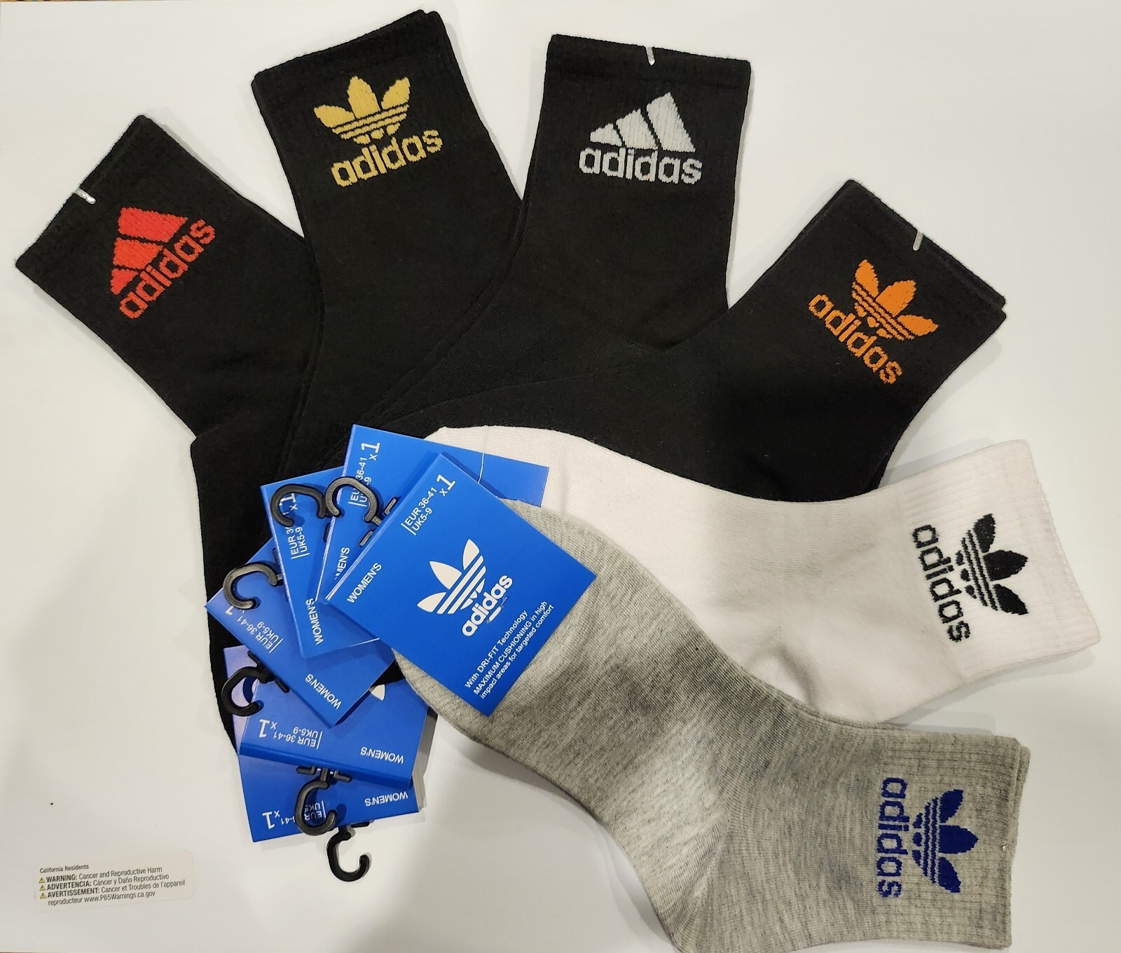 Calcetines Adidas 5 Pares Para Mujer con DRI-FIT Talla 5-9 / 36-41 Negro, Blanco, Gris