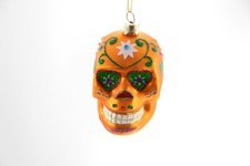  Totenkopf orange Glas Weihnachtsschmuck  Christbaumschmuck
