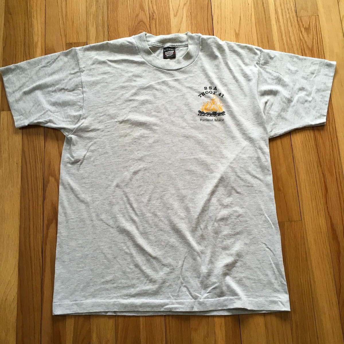 VTG 90s Screen Stars T-Shirt XL USA Gray Single Stitch Camp Fire