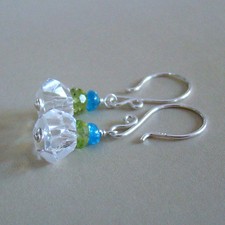 U C Sundance Crystal Rock Quartz, Apatite, Peridot .925 Sterling Silver Earrings