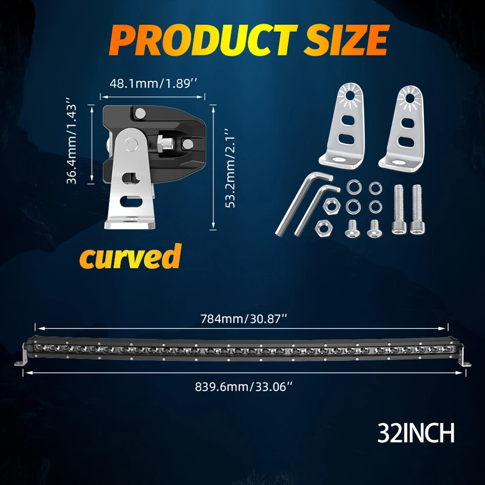 Combo de barra de luz LED curva de 32 pulgadas de 30/34"" + cápsulas de 4"" todoterreno para Dodge Ram 1500 Foto 2 de 4