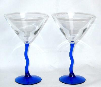 Two Great Martini Glasses Crooked Cobalt Blue Stem And Pinky Peach Stem