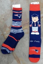 2 Pack NFL New England Patriots Socks Gift RMC Stripe Flag Mascot Large Mens
