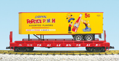 neu USA TRAINS Piggy Back Car beladen m. schönen Trailer ''Popeye's Punch'' R17039