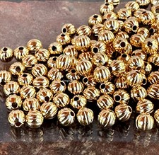 Gold Corrugated Metal Brass Beads 4mm Round 50 Pcs