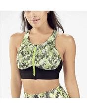 Fabletics Sports Bra Womens Size Small Ella Green Black High Support Front Zip
