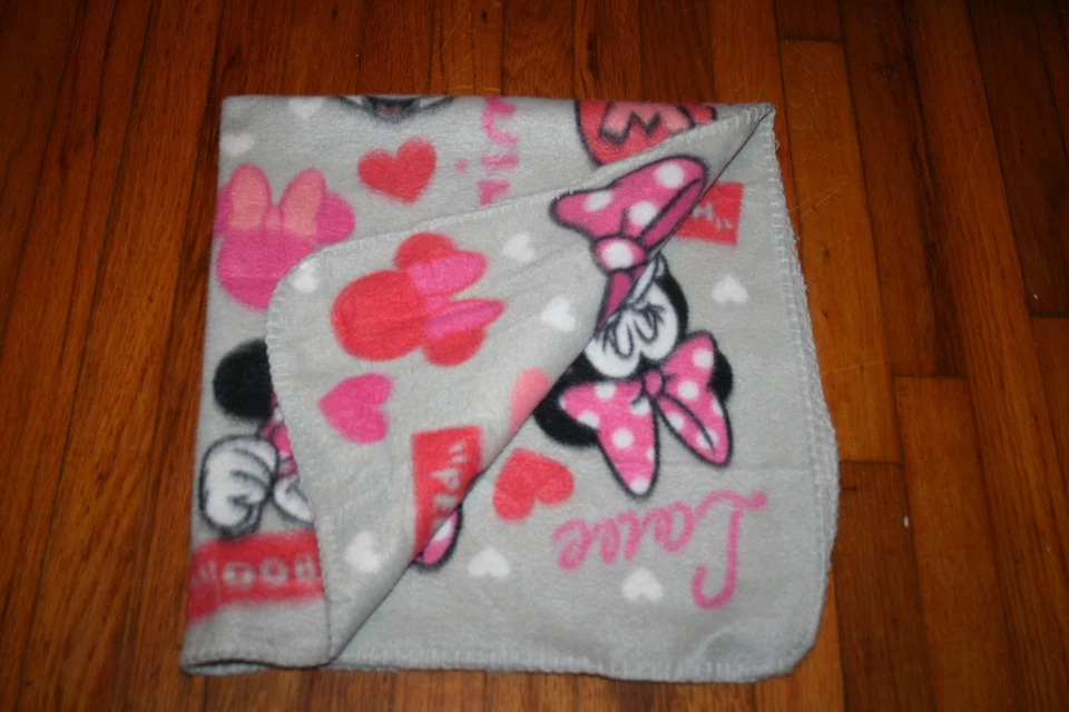  RARE Disney Minnie gray peek-a-boo  love hair bow baby blanket — 第 2/3 张图片