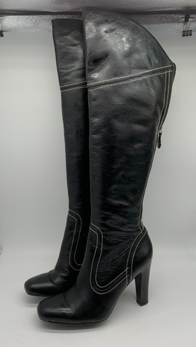 Karen Millen over knee boots EU40 UK 7 VGC heels black patent leather