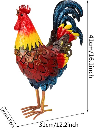 Metal Rooster Statues, Garden Chicken Decorations, Outdoor Red - Picture 3 of 7