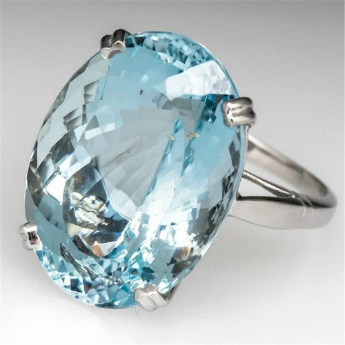 Nuevo Anillo de Plata 925 Grande Moda Corte Ovalado Aguamarina Mujeres Joyería Regalo Talla 6-10 - Imagen 14 de 14