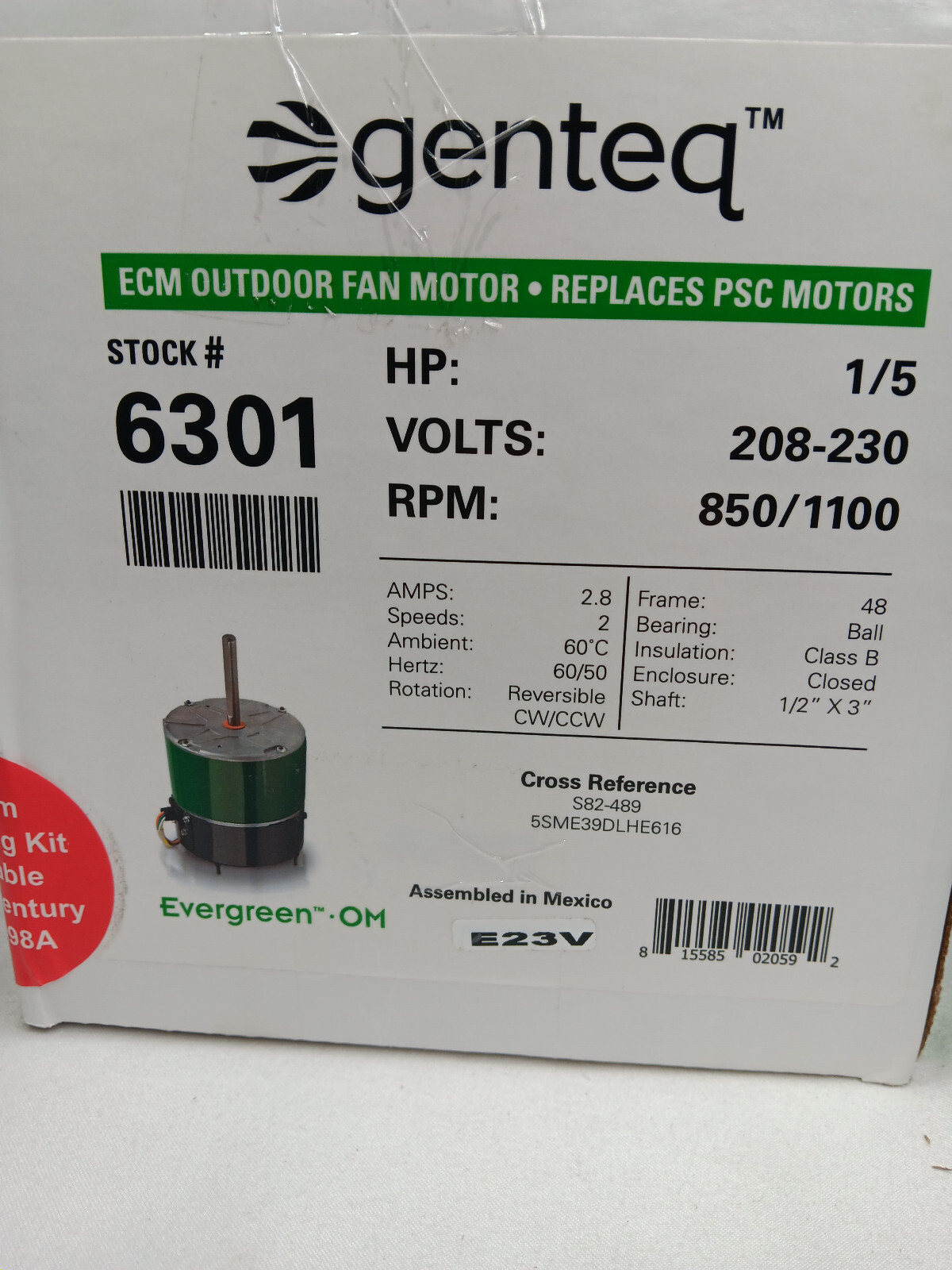 RHEEM 6301 GENTEQ 1/5HP MOTOR