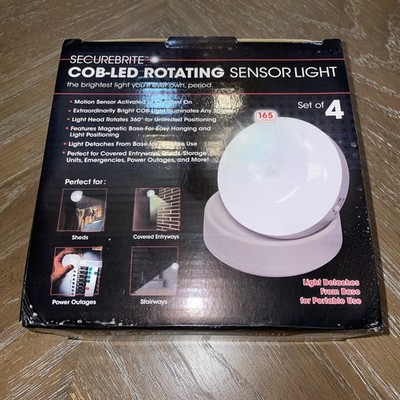 QVC Securebrite COB-LED Rotating Sensor Light 4-Pack Battery Power - New