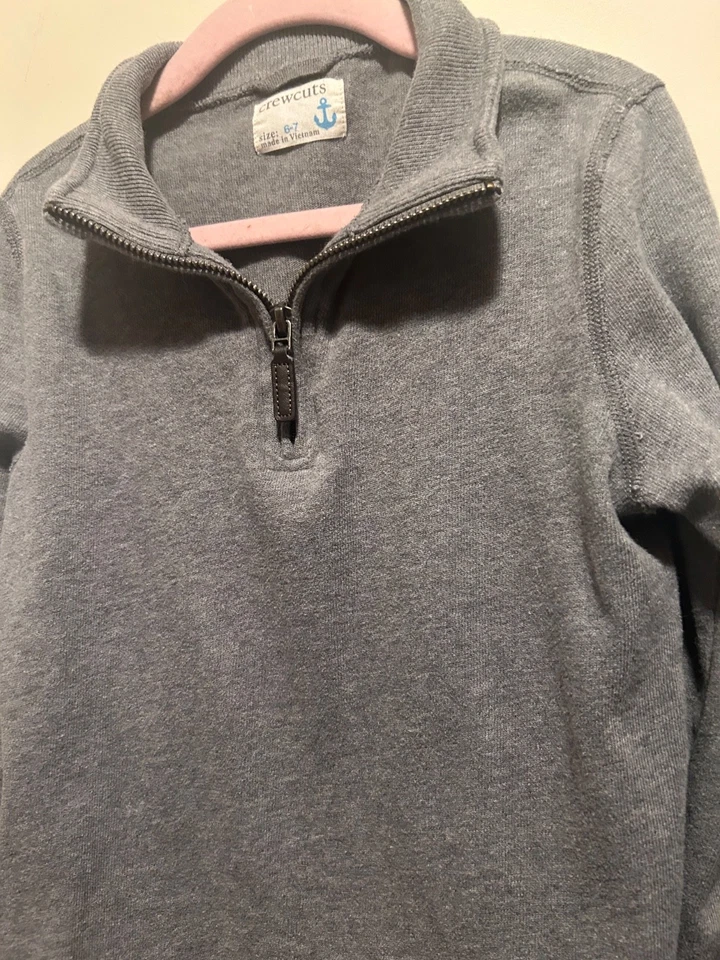 Pullover de algodón con mangas largas Crewcuts talla 6-7 gris 1/4 cremallera Foto 4 de 4