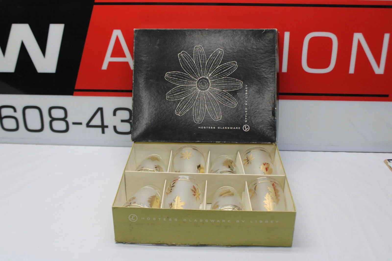 14oz Cooler Golden Foliage Glass by Libbey Glass Company Set of 8 w/box Vintage