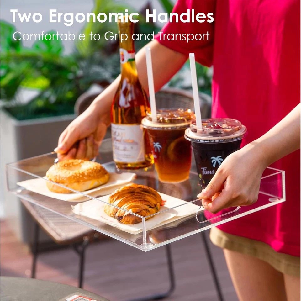 2 Pack Serving Tray with Handles, Clear Acrylic Tray for Serving Food, Large Out - Image 4 of 4