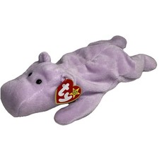 RARE DOUBLE TUSH TAG 93/94 NEW TY Beanie Baby Happy Hippo Lavender MWMT 9   4061