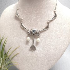 Jugendstil Kette Aquamarin Herz Aqua Collier Perle Nostalgie antik Silber 925/-