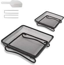 2 Pack Ground Bird Feeder Tray Metal Mesh Platform w/ Scoop  Ground Pegs