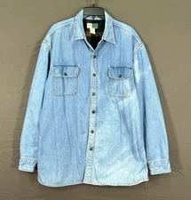 Vtg WEARGUARD Distressed DENIM Blanket Lined SNAP-UP Barn Chore SHACKET JACKET L