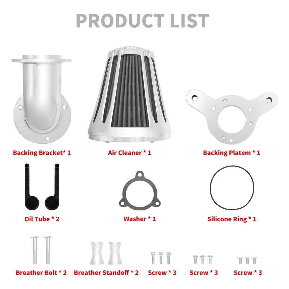 Chrome Cone Air Filter Gray Intake For Harley Touring Road Electra Glide 08-2016 - Image 3 of 4